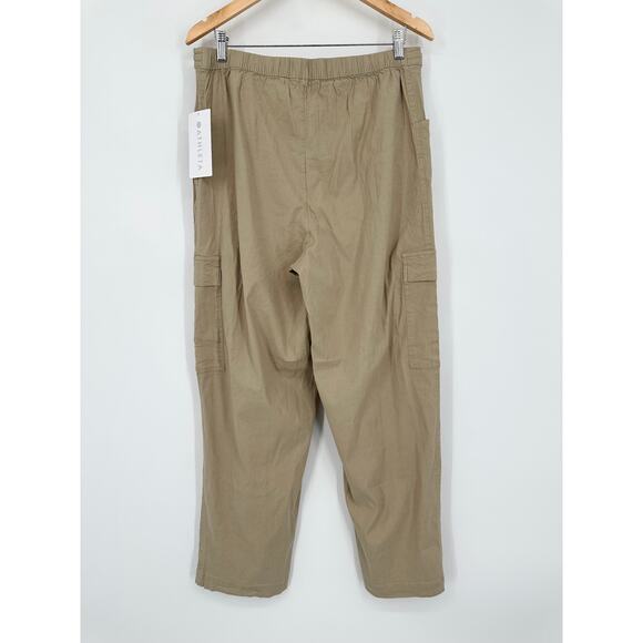 Athleta Paradise Straight Leg Cargo Pants Drawstring Waist Linen Blend Flax, NWT - Picture 8 of 14